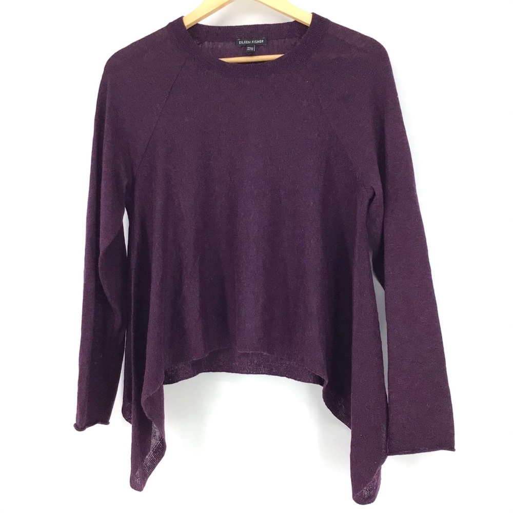 Eileen Fisher Purple High Lo Wool Long Sleeve Top